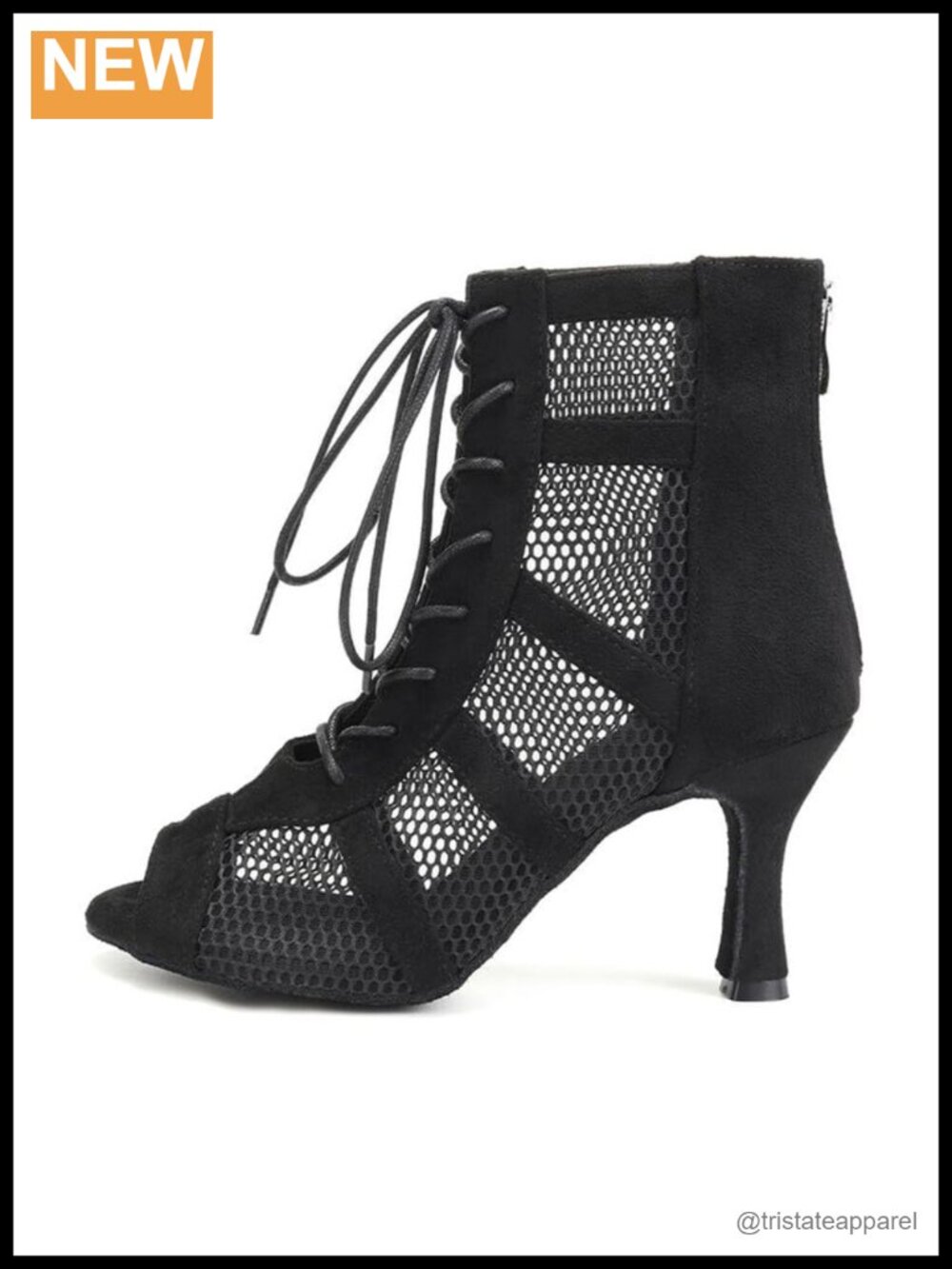 Women's Mesh Open Toe Lace Up Dance Boots with Heels for Ballroom Latin Salsa